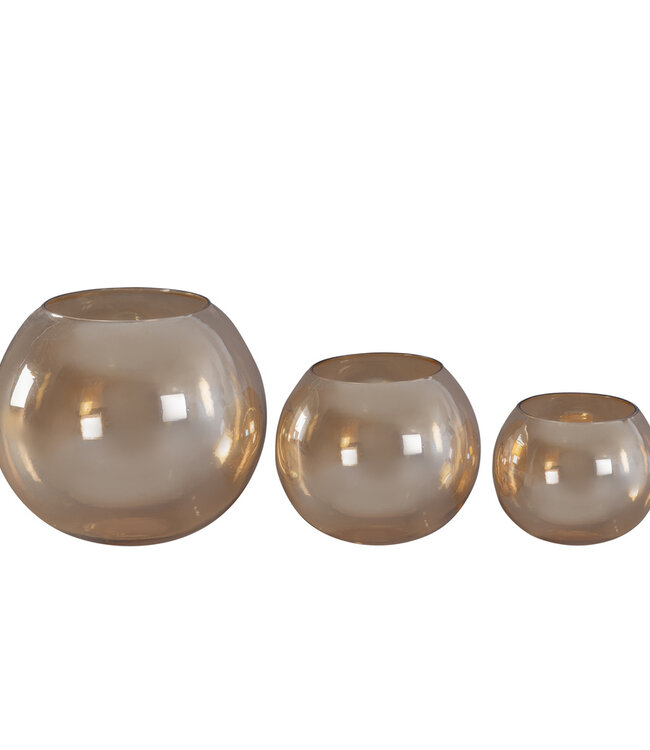 PTMD Lenore Goudglans glazen ronde theelichthouder glanzend