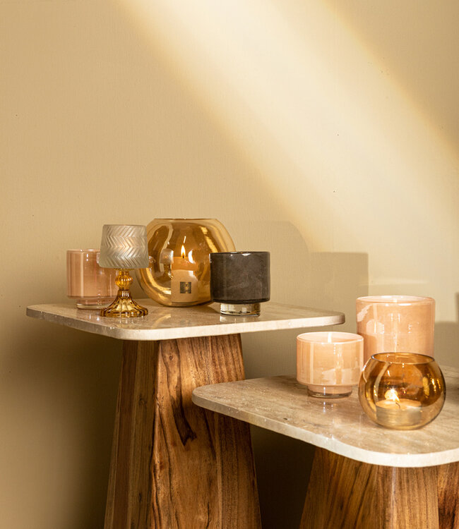 PTMD Lenore Goudglans glazen ronde theelichthouder glanzend