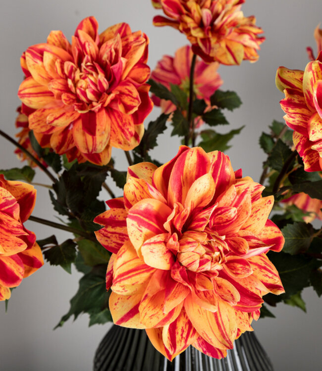 PTMD Dahlia bloem rood/gele dahlia spray met bladeren