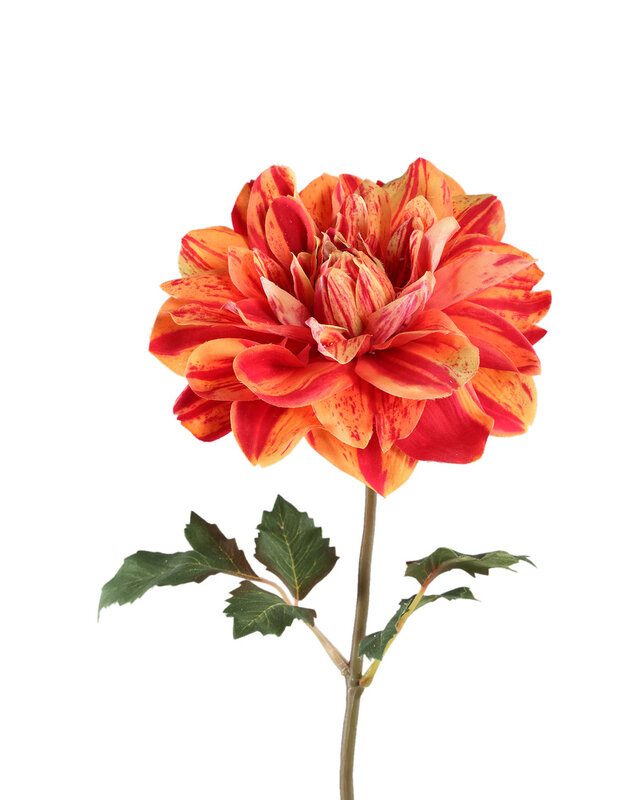 PTMD Dahlia bloem rood/gele dahlia spray met bladeren