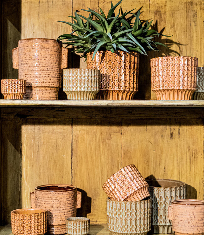 PTMD Ruub Groene geglazuurde keramische pot motief rond S