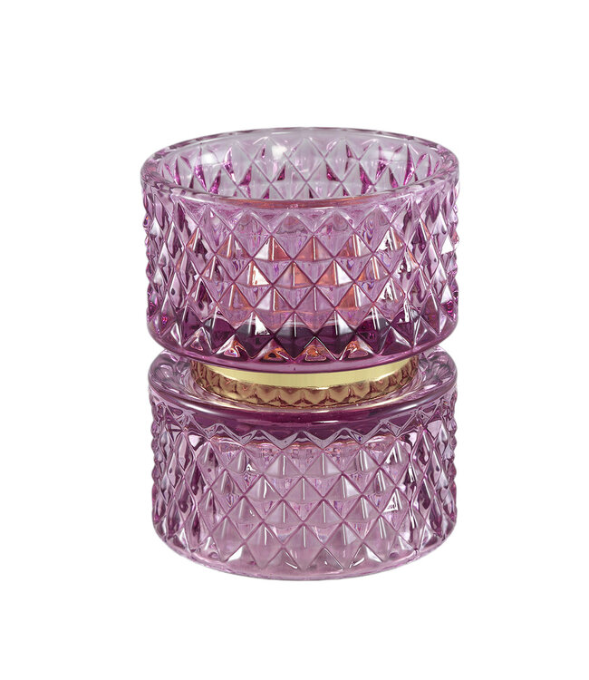 PTMD Asiya Paars glazen theelichthouder met gouden midden