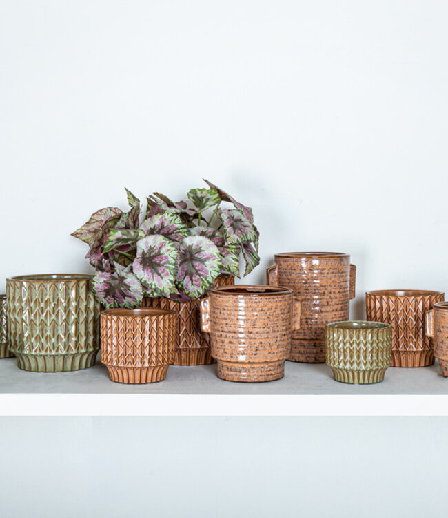 PTMD Ruub Groene geglazuurde keramische pot motief rond S