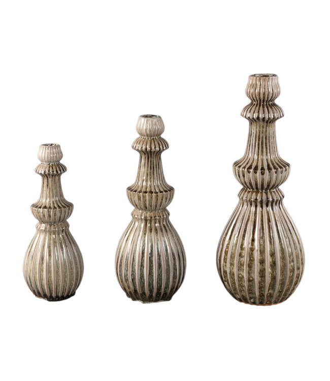 PTMD Myrtle Cream keramische ronde geribbelde vaas S