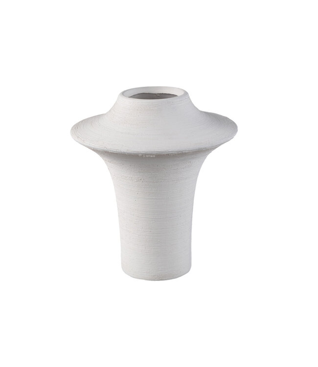 PTMD Rinder Wit mat keramische brede ring vaas hoog S