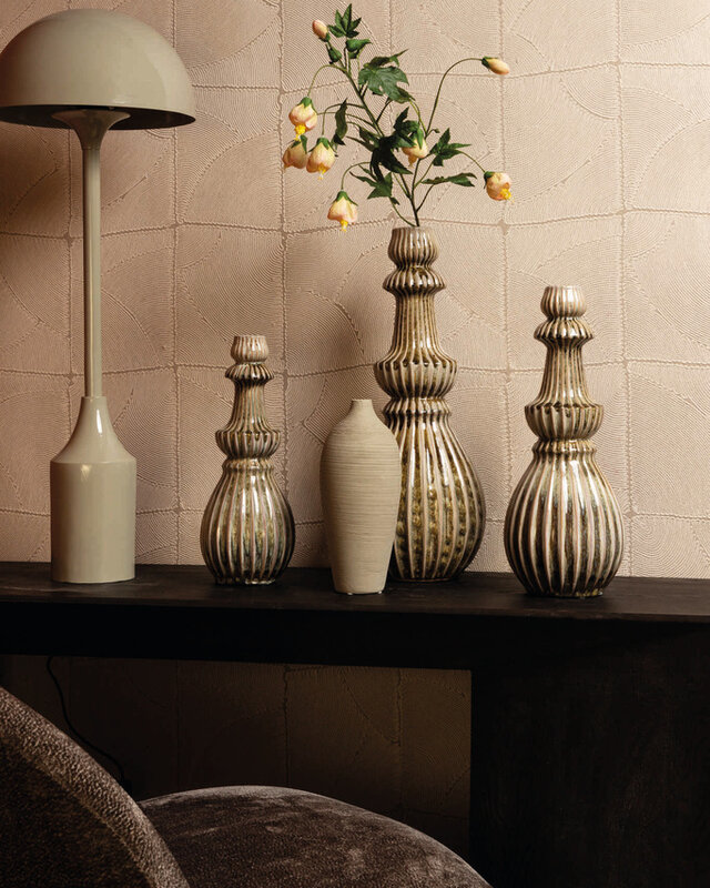 PTMD Myrtle Cream keramische ronde geribbelde vaas S