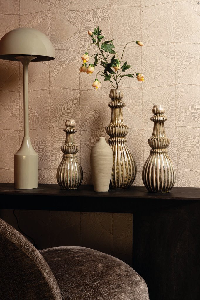PTMD Myrtle Cream keramische ronde geribbelde vaas S