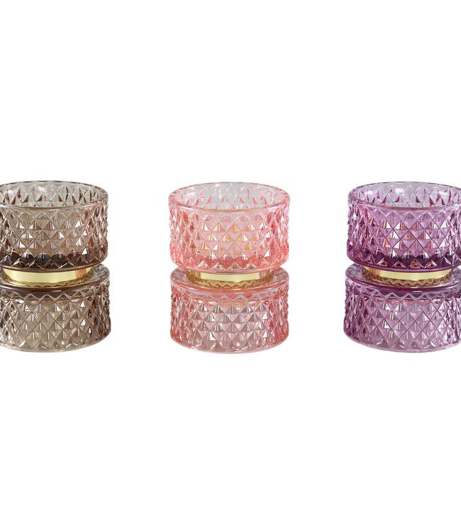 PTMD Asiya Paars glazen theelichthouder met gouden midden