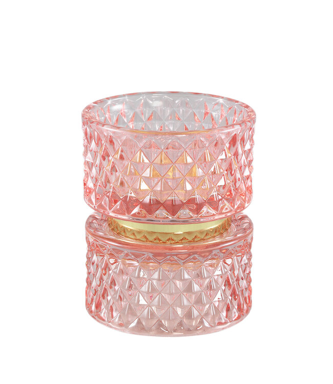 PTMD Asiya Roze glazen theelichthouder met gouden midden