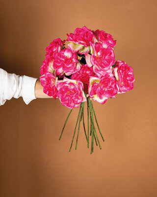 PTMD Rozenbloem helder roze rozenspray met bladeren.