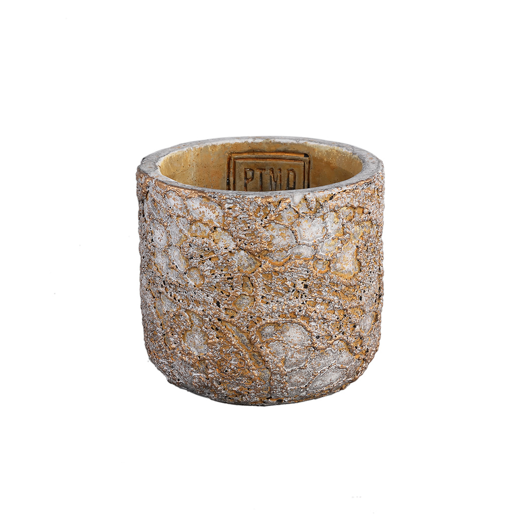 PTMD Lacie Grey cement pot rond goud kantpatroon XS
