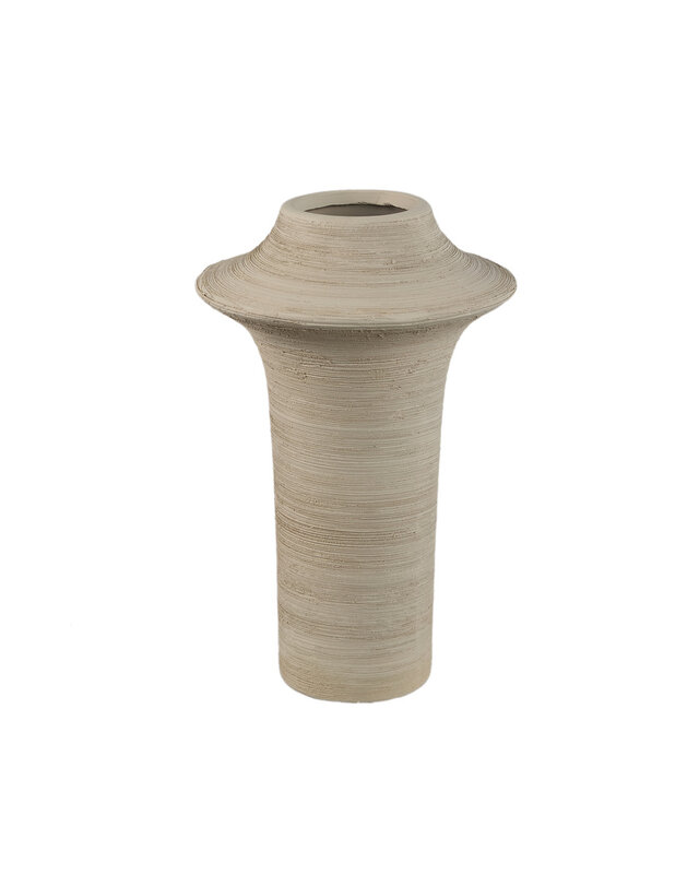 PTMD Runder Beige mat keramische brede ring vaas hoog L