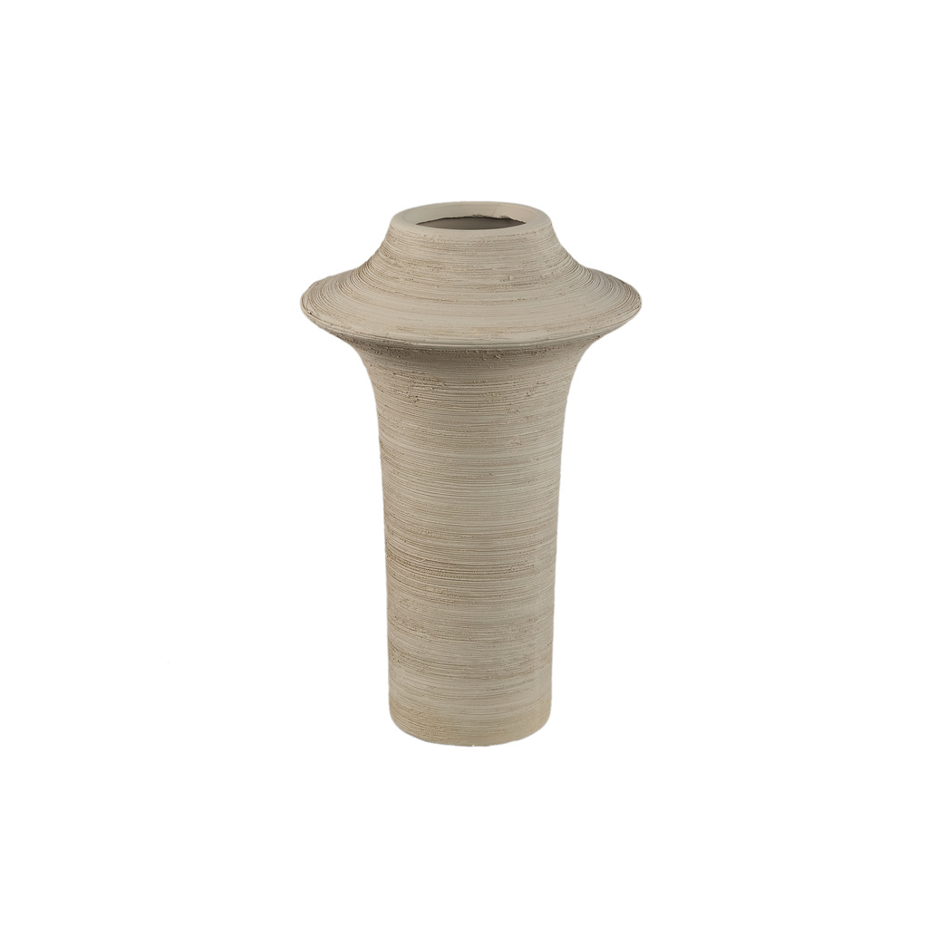 PTMD Runder Beige mat keramische brede ring vaas hoog L