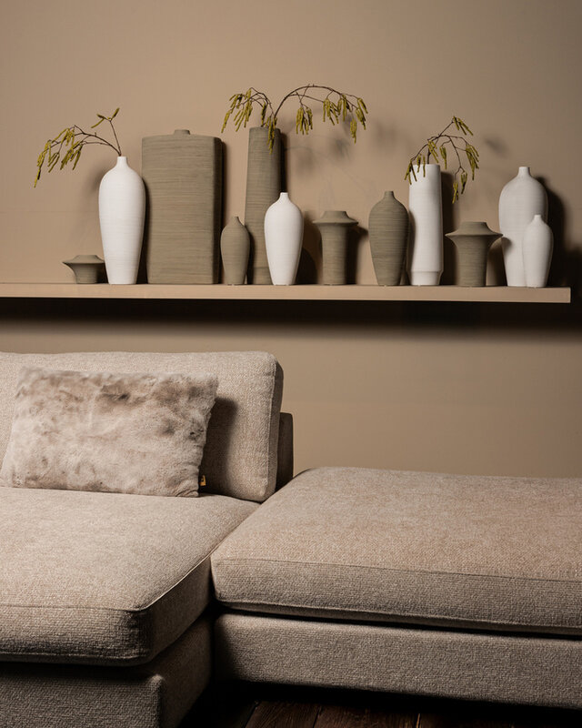 PTMD Runder Beige mat keramische brede ring vaas hoog L