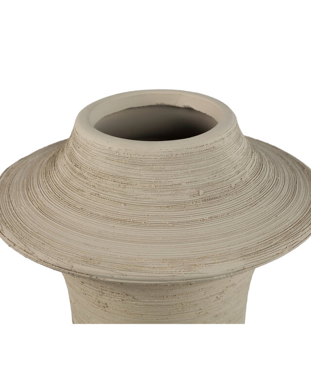 PTMD Runder Beige mat keramische brede ring vaas hoog L