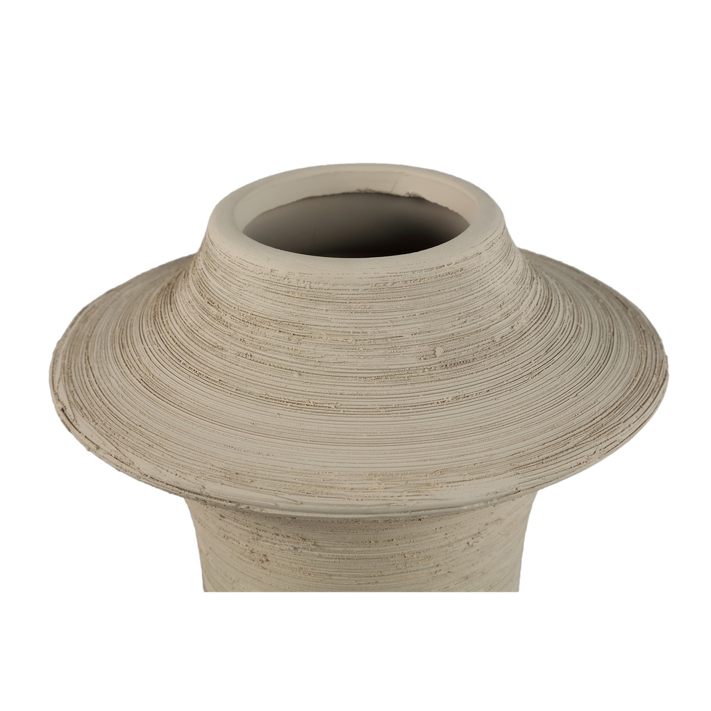 PTMD Runder Beige mat keramische brede ring vaas hoog L