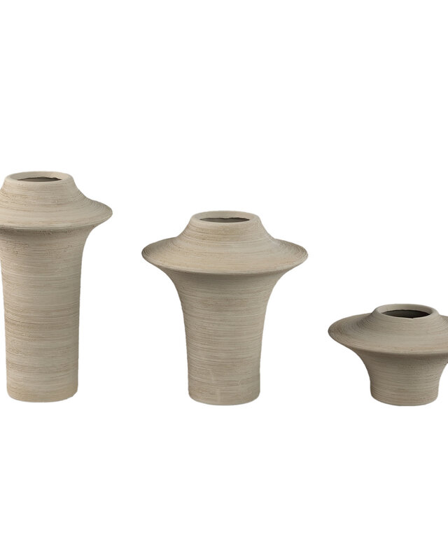 PTMD Runder Beige mat keramische brede ring vaas hoog L