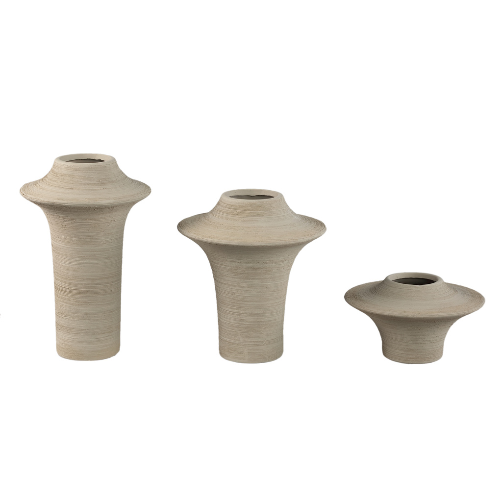 PTMD Runder Beige mat keramische brede ring vaas hoog L