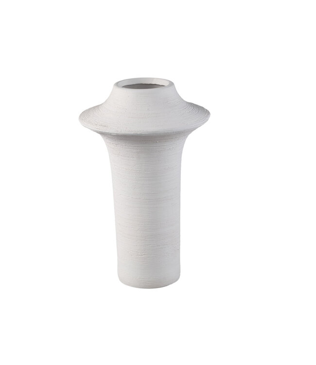 PTMD Rinder Wit mat keramische brede ring vaas hoog L