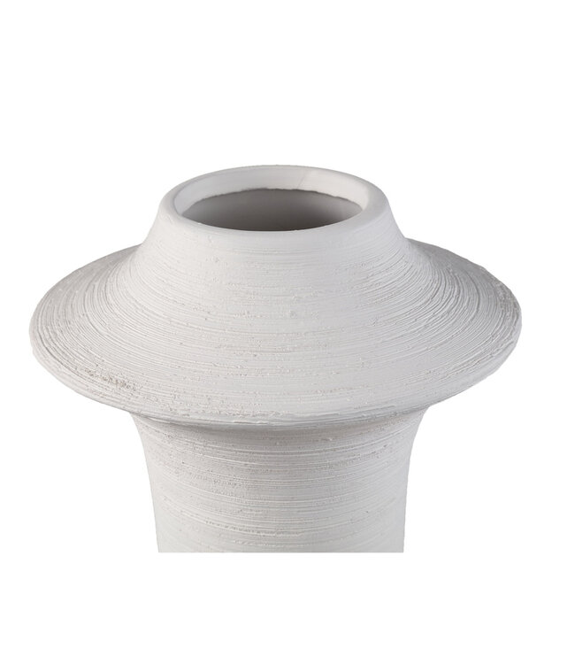 PTMD Rinder Wit mat keramische brede ring vaas hoog L