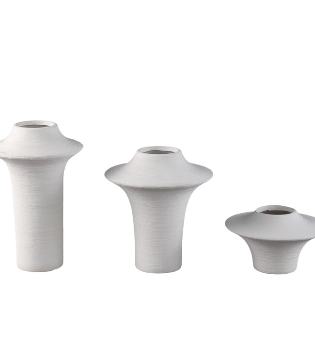 PTMD Rinder Wit mat keramische brede ring vaas hoog L