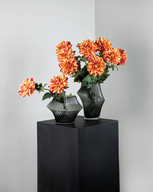 PTMD Gele dahlia bloem met bladeren.