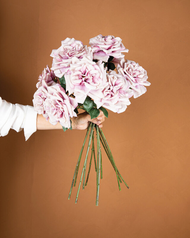 PTMD Rozenbloem lila rozenspray met bladeren.