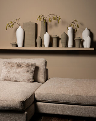 PTMD Runder Beige mat keramische brede ring vaas hoog S