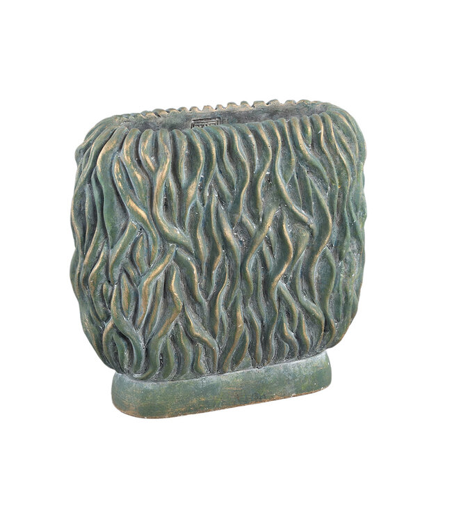 PTMD Brendan Groene cementen ovale pot met gouden afwerking gegraveerd M