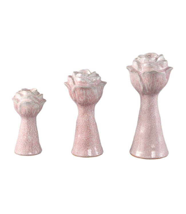 PTMD Minerva Lichtroze keramische vaas in de vorm van een bloem L