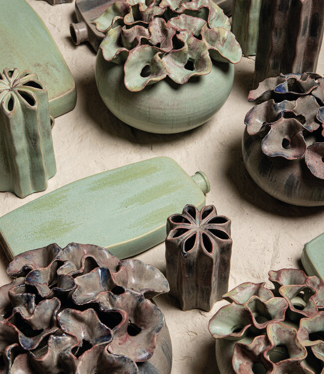 PTMD Amalie Groene ronde keramische fles L