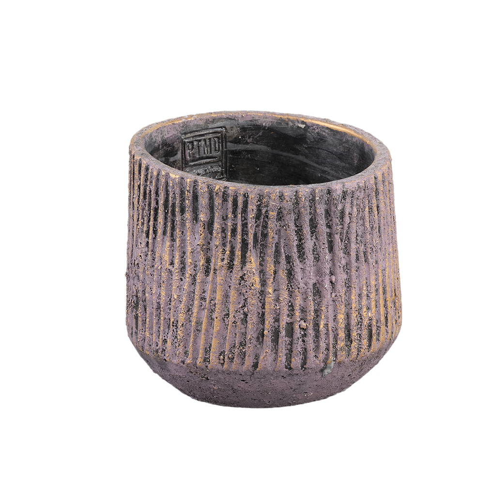 PTMD Holden Paarse cementen pot rond met gouden afwerking M