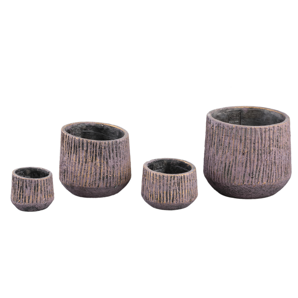 PTMD Holden Paarse cementen pot rond met gouden afwerking M
