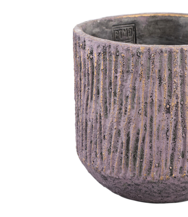 PTMD Holden Paarse cementen pot rond met gouden afwerking L