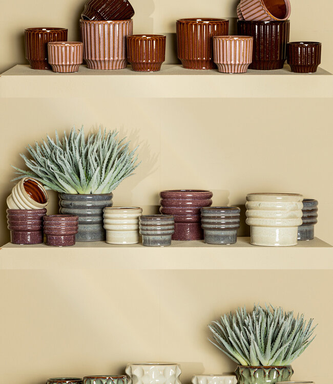 PTMD Hodor Roest geglazuurde keramische ronde pot lijnen L