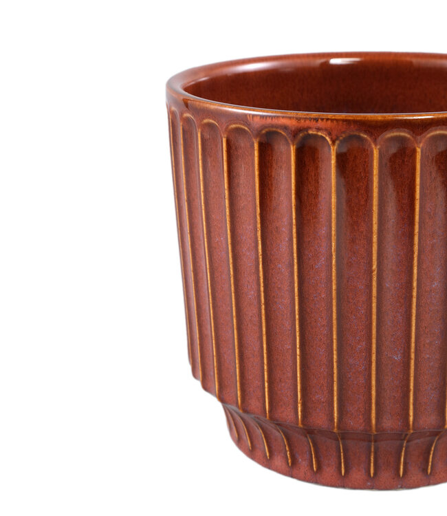 PTMD Hodor Roest geglazuurde keramische ronde pot lijnen L