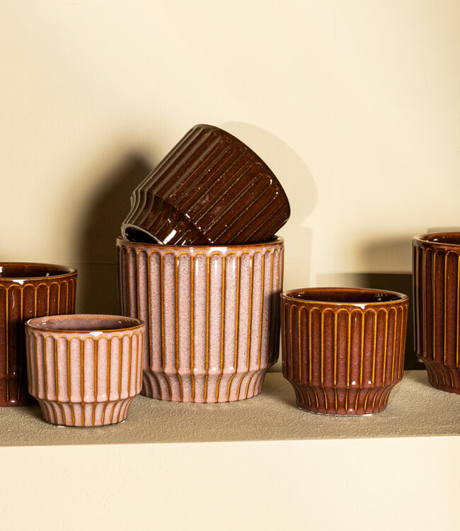 PTMD Hodor Roest geglazuurde keramische ronde pot lijnen L