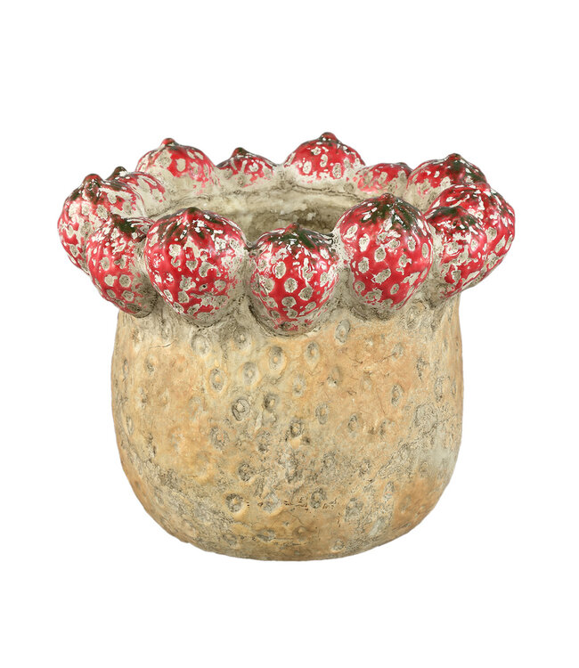 PTMD Fruitige rode ronde terrapot aardbeienrand L