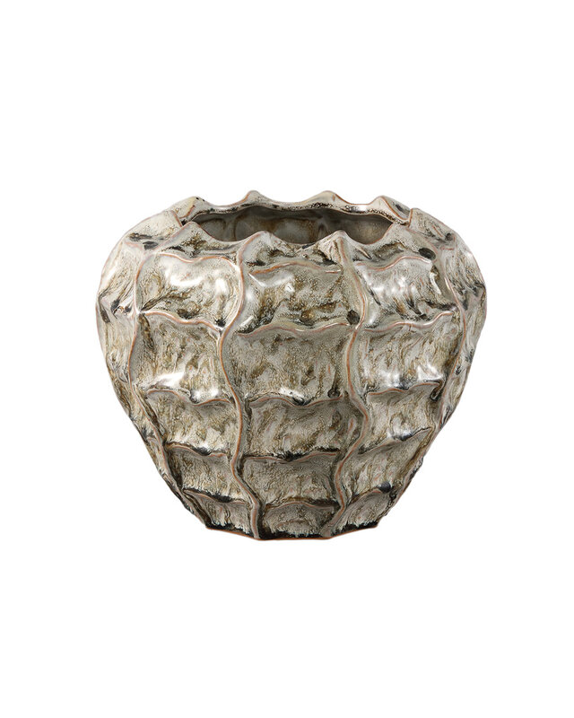 PTMD Cedric Cream keramische ronde golvende pot gemengde kleuren M