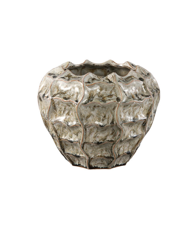 PTMD Cedric Cream keramische ronde golvende pot gemengde kleuren M