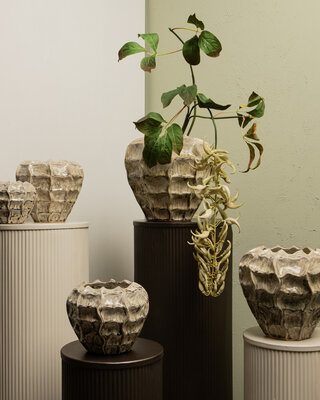 PTMD Cedric Cream keramische ronde golvende pot gemengde kleuren M