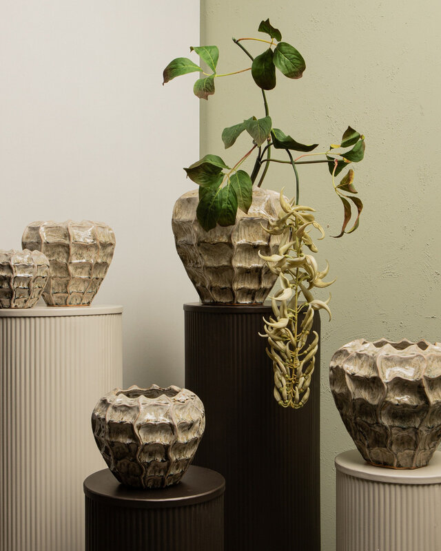PTMD Cedric Cream keramische ronde golvende pot gemengde kleuren M