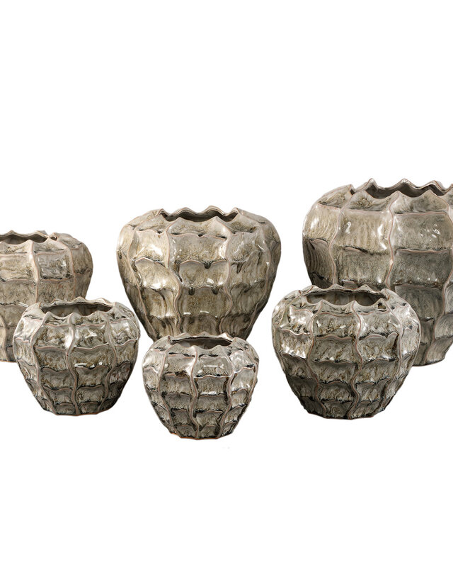 PTMD Cedric Cream keramische ronde golvende pot gemengde kleuren M