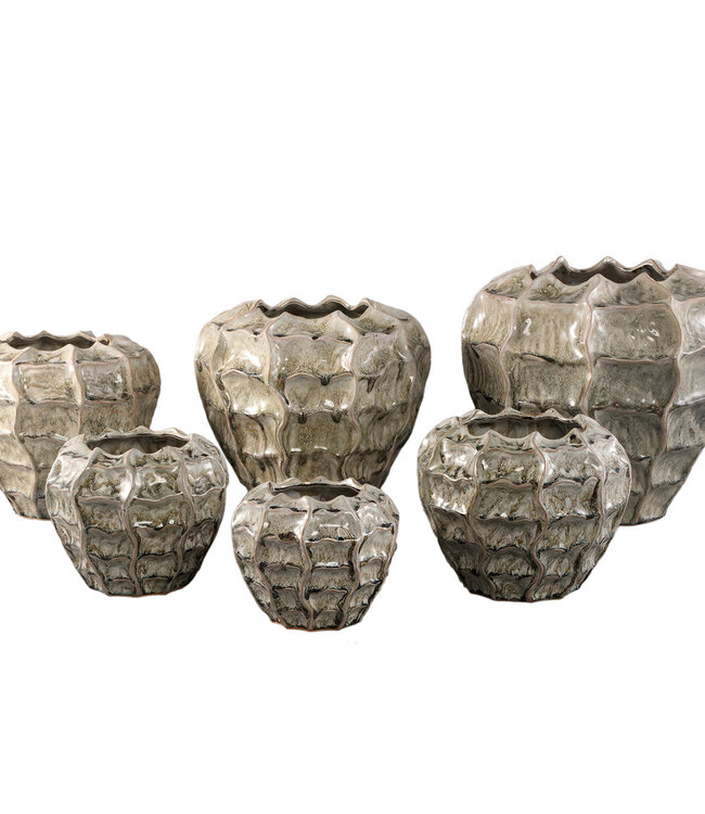 PTMD Cedric Cream keramische ronde golvende pot gemengde kleuren M