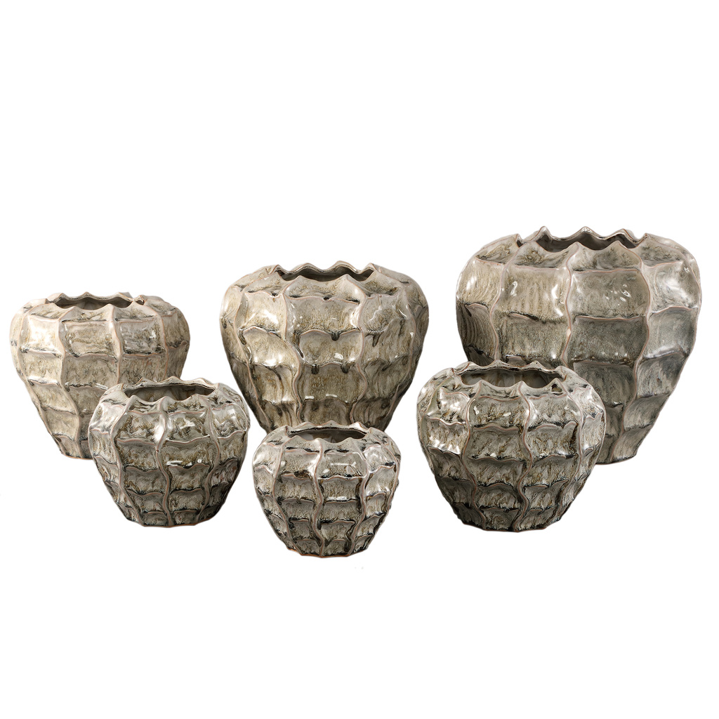 PTMD Cedric Cream keramische ronde golvende pot gemengde kleuren M