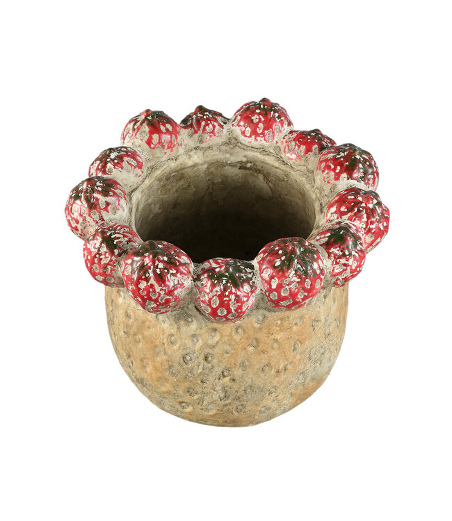PTMD Fruitige rode ronde terrapot aardbeienrand L