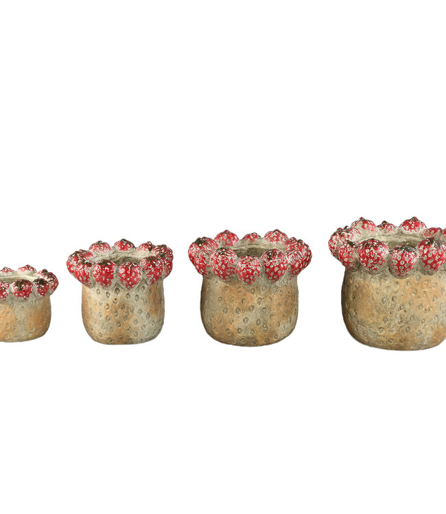 PTMD Fruitige rode ronde terrapot aardbeienrand L