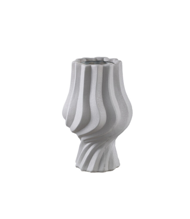 PTMD Clair Taupe keramische matglazuur swirl pot op voet