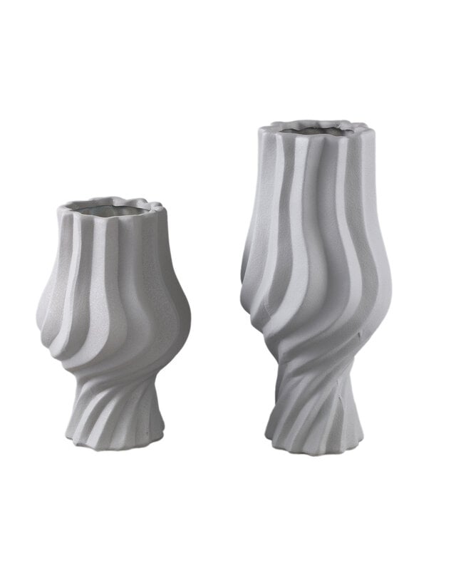 PTMD Clair Taupe keramische matglazuur swirl pot op voet