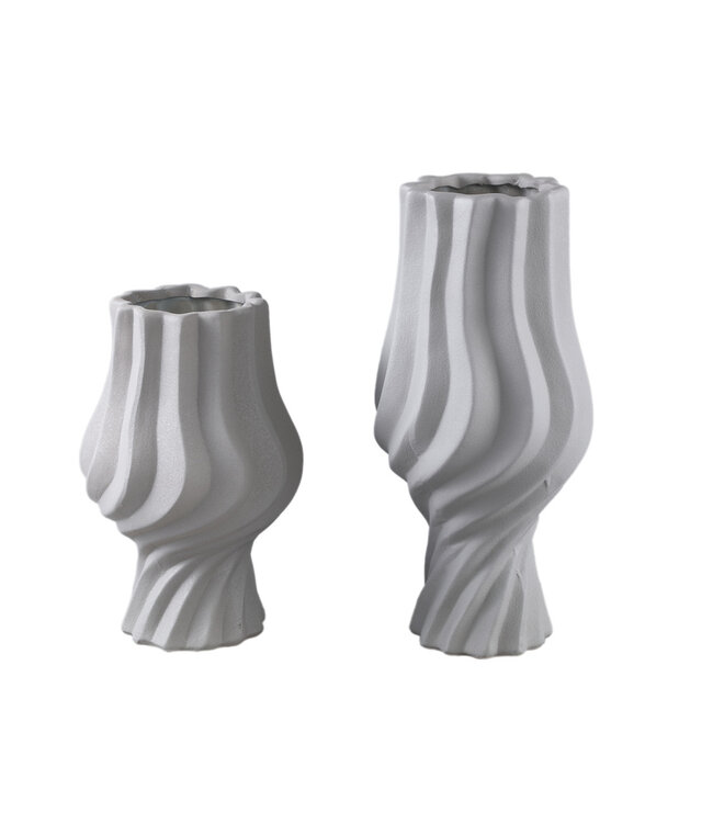 PTMD Clair Taupe keramische matglazuur swirl pot op voet
